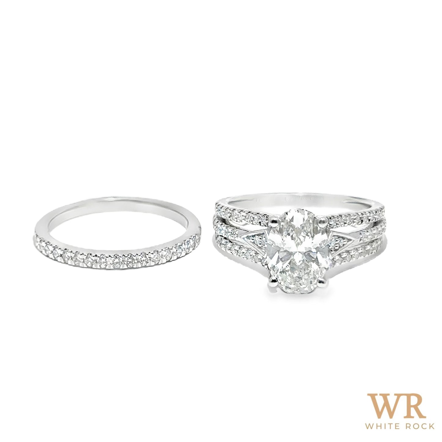2.75 CTW Oval Cut 2.00 CTW Center Lab Grown Bridal Ring 14K White Gold