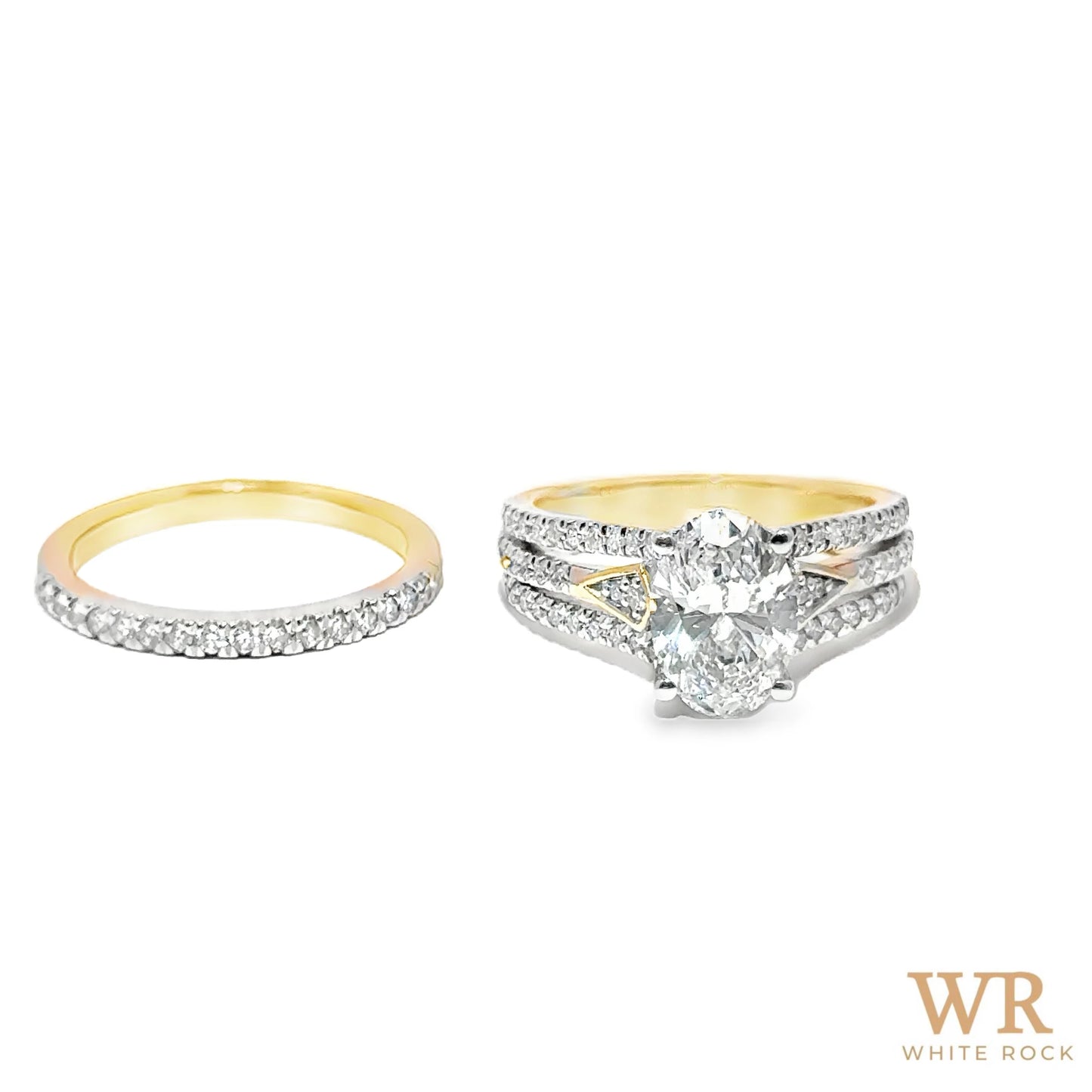 2.75 CTW Oval Cut 2.00 CTW Center Lab Grown Bridal Ring 14K Yellow Gold