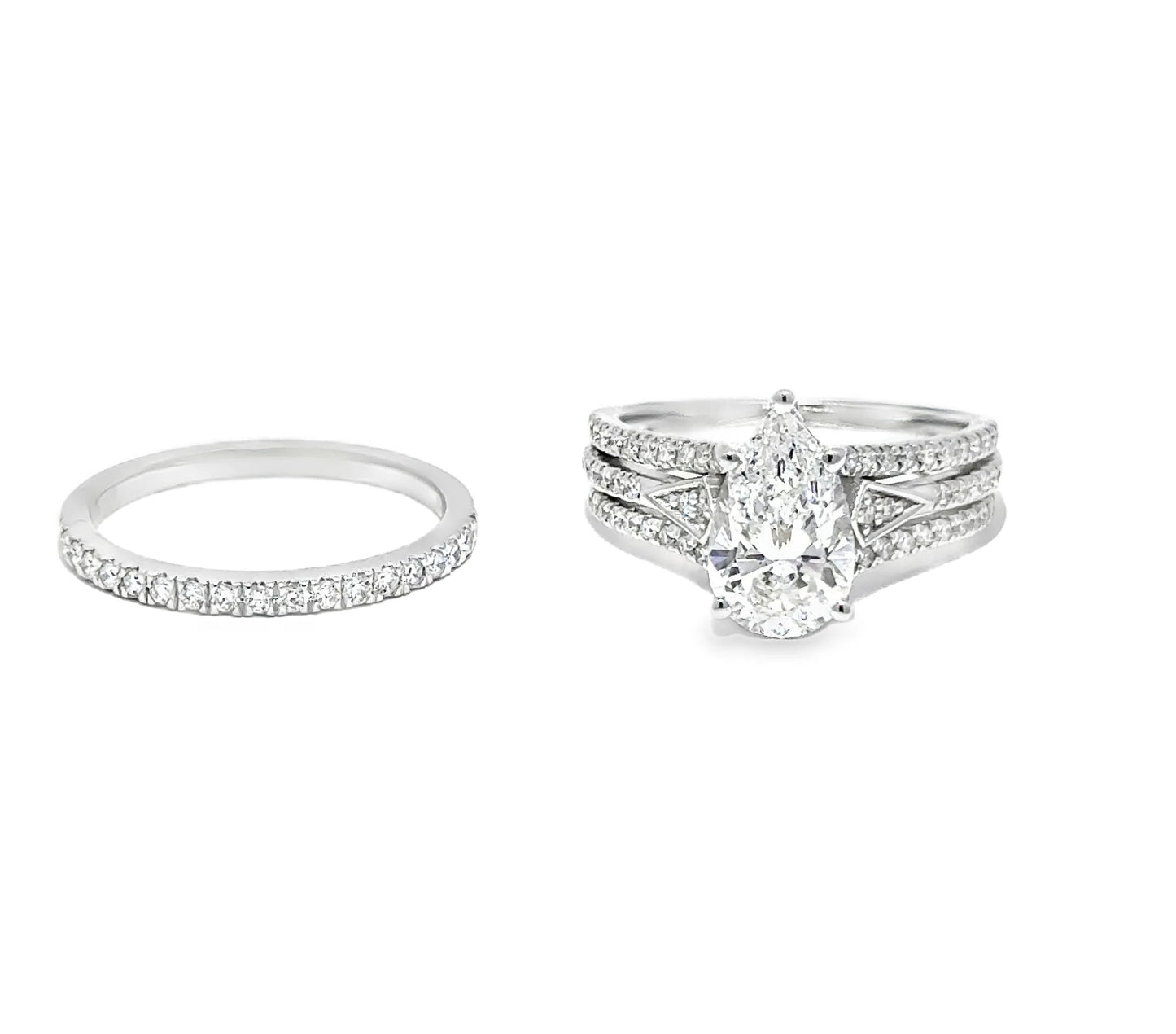 2.70 CTW Pear 2.00 CTW Center Lab Grown Bridal Ring 14K White Gold