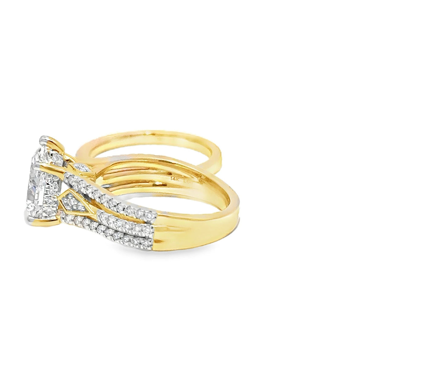 2.70 CTW Pear 2.00 CTW Center Lab Grown Bridal Ring 14K Yellow Gold