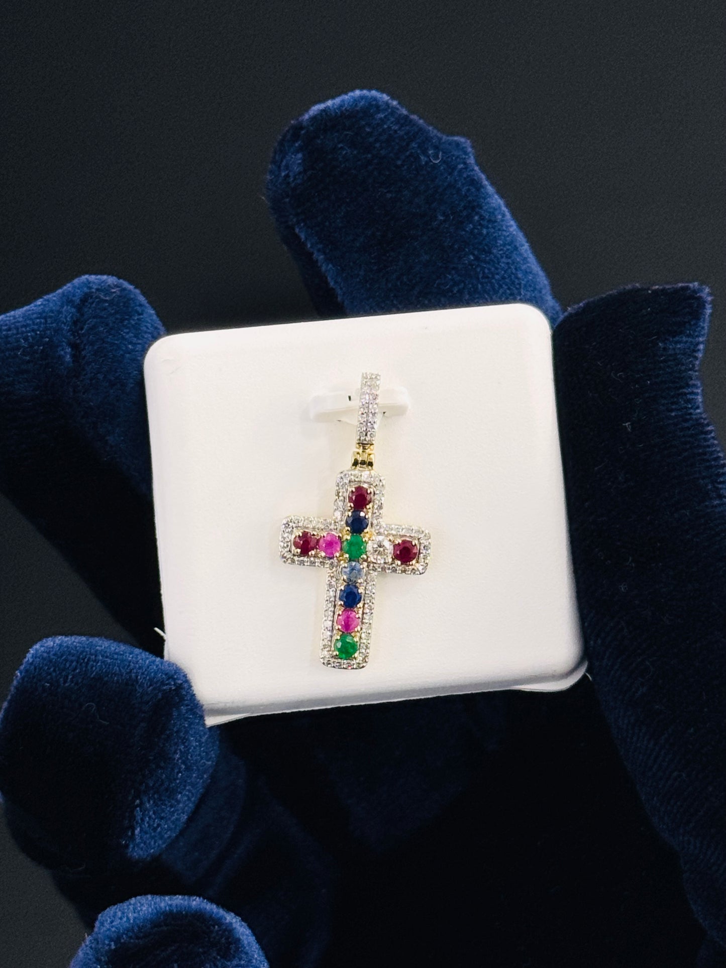 10kt Gold & Diamond Natural Gem Stone Cross Pendant