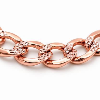 14K Rose Gold Solid Diamond-Cut Cuban Curb Link Bracelet