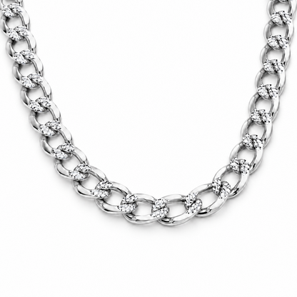 14K White Gold Solid Diamond-Cut Cuban Curb Link Chain