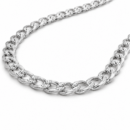 14K White Gold Solid Diamond-Cut Cuban Curb Link Chain, full-length view