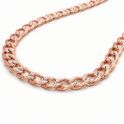 14K Rose Gold Solid Diamond-Cut Cuban Curb Link Chain, detail view