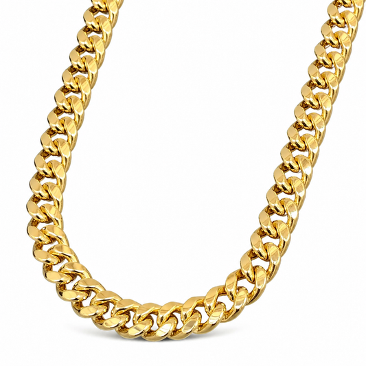 10K Gold Semi-Solid Miami Cuban Link Chain, front view on a white background