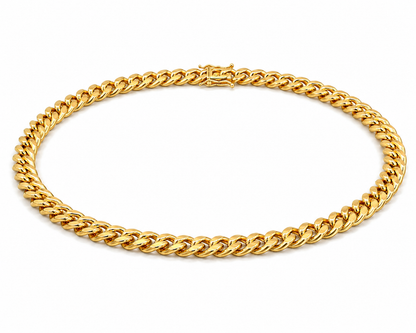10K yellow gold semi-solid Miami Cuban chain three-quarter view with box lock