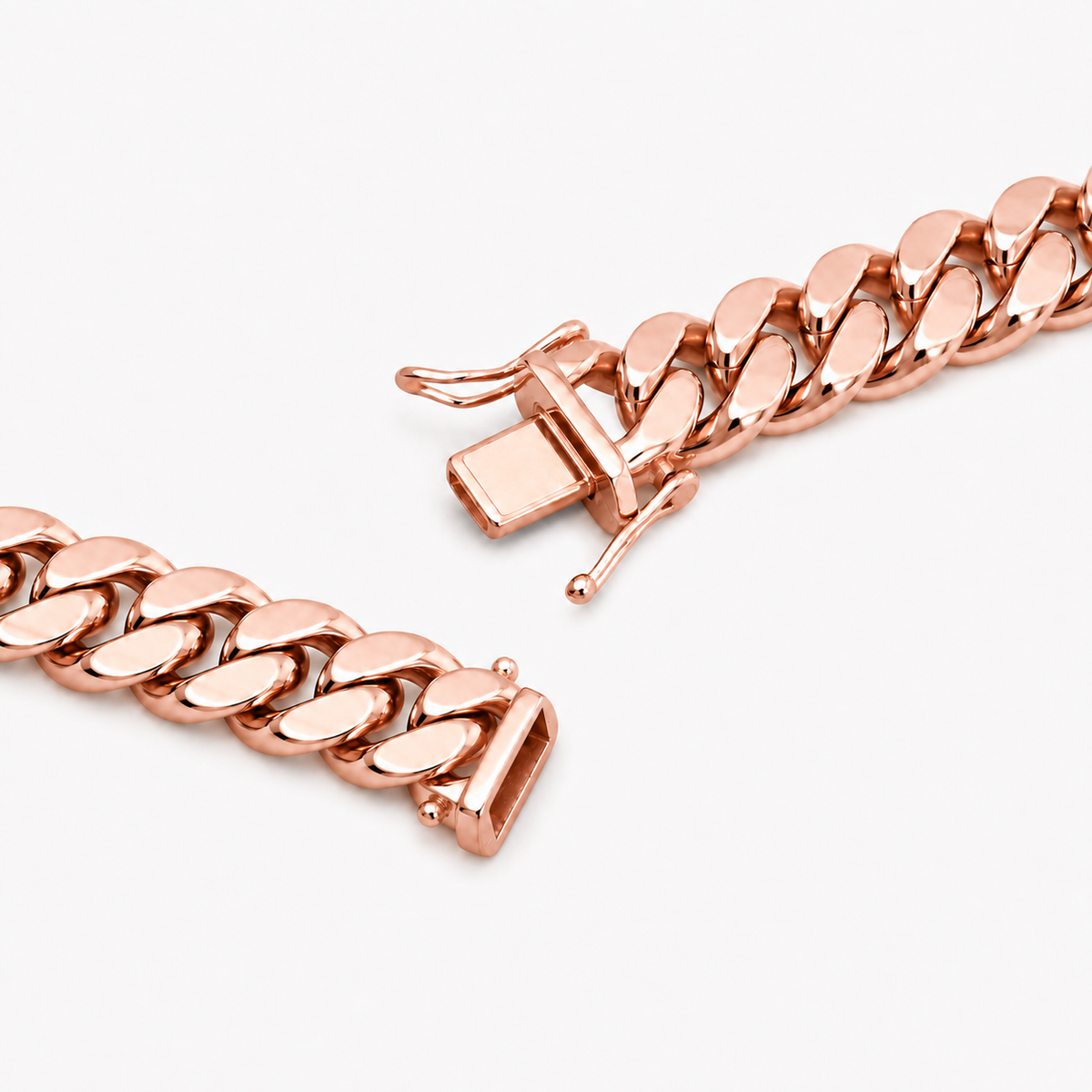 10K Rose Gold Semi-Solid Miami Cuban Link Chain, angled view
