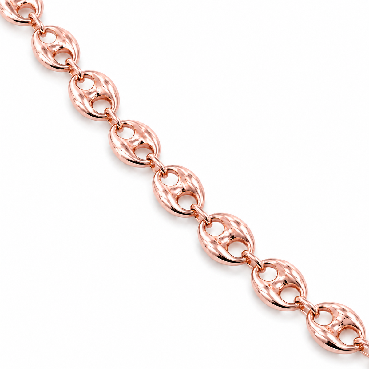 10K Rose Gold Semi-Solid Puff Chain, diagonal view of the full chain
