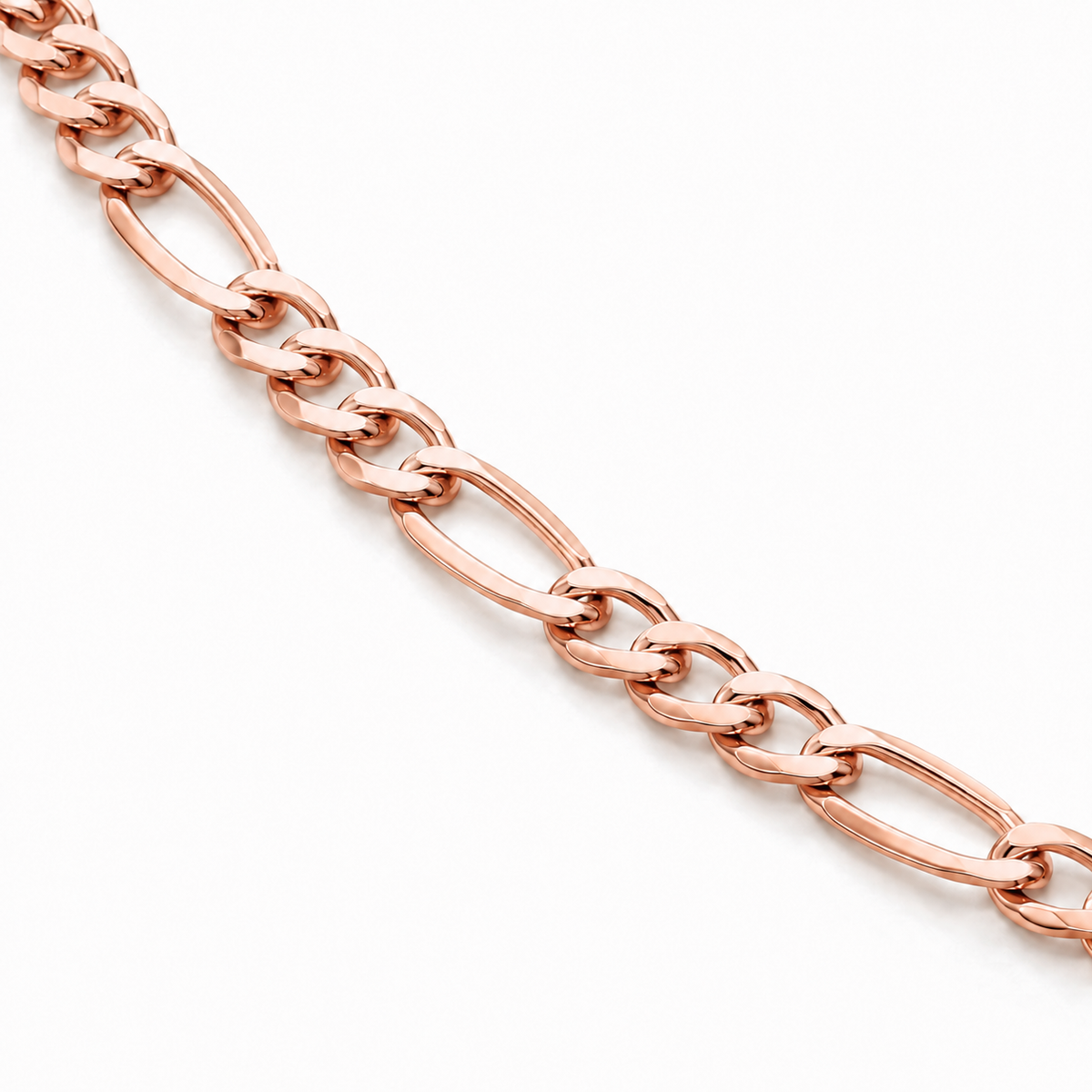 14K Rose Gold Semi-Solid Figaro Chain, diagonal view of the full chain
