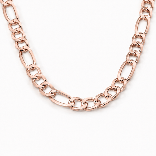 14K Rose Gold Semi-Solid Figaro Chain, front view