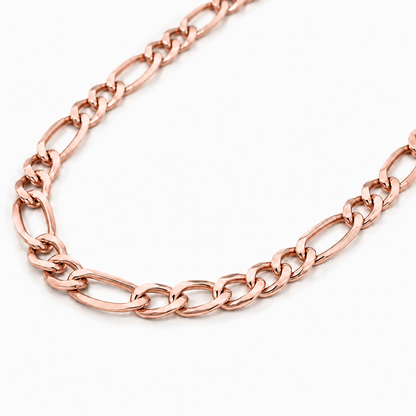 14K Rose Gold Semi-Solid Figaro Chain, three-quarter angle view