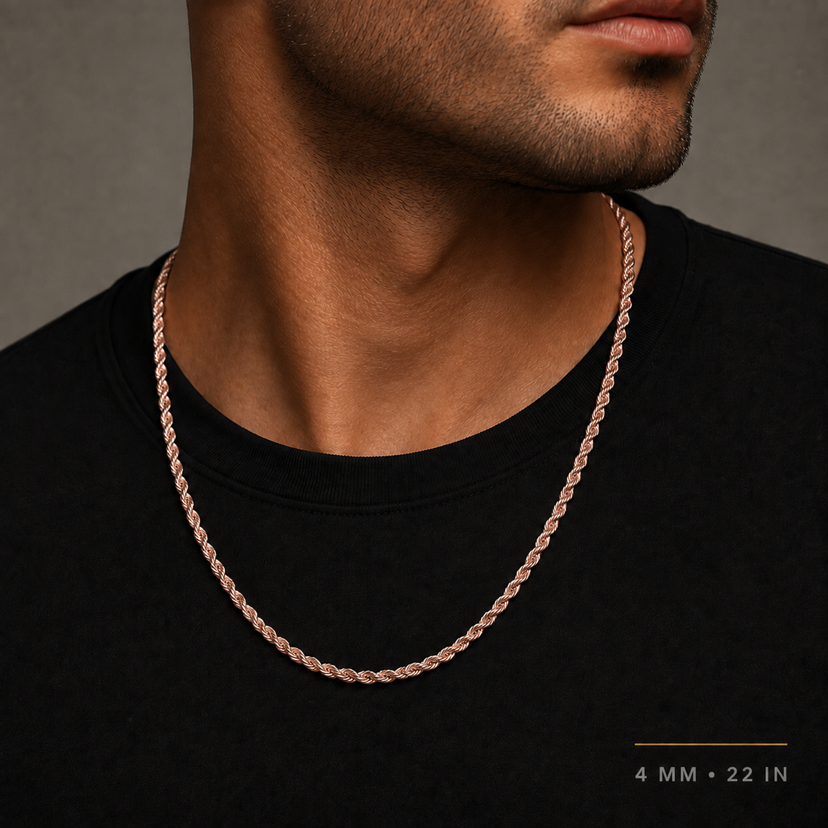10K Rose Gold Solid Rope Chain, styled view