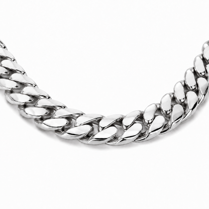 10K White Gold Heavy Solid Miami Cuban Link Chain, angled view