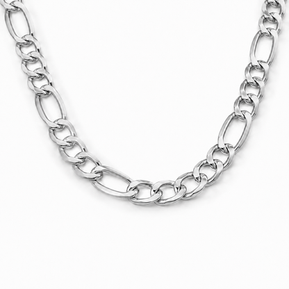 14K White Gold Semi-Solid Figaro Chain, front view