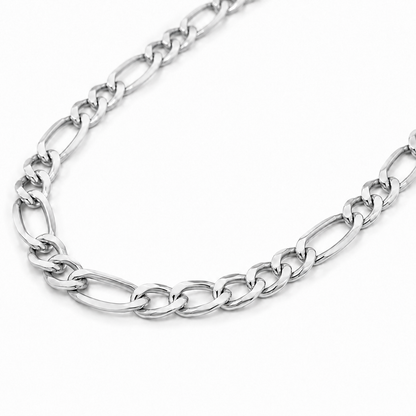 18K White Gold Figaro Chain, detail view