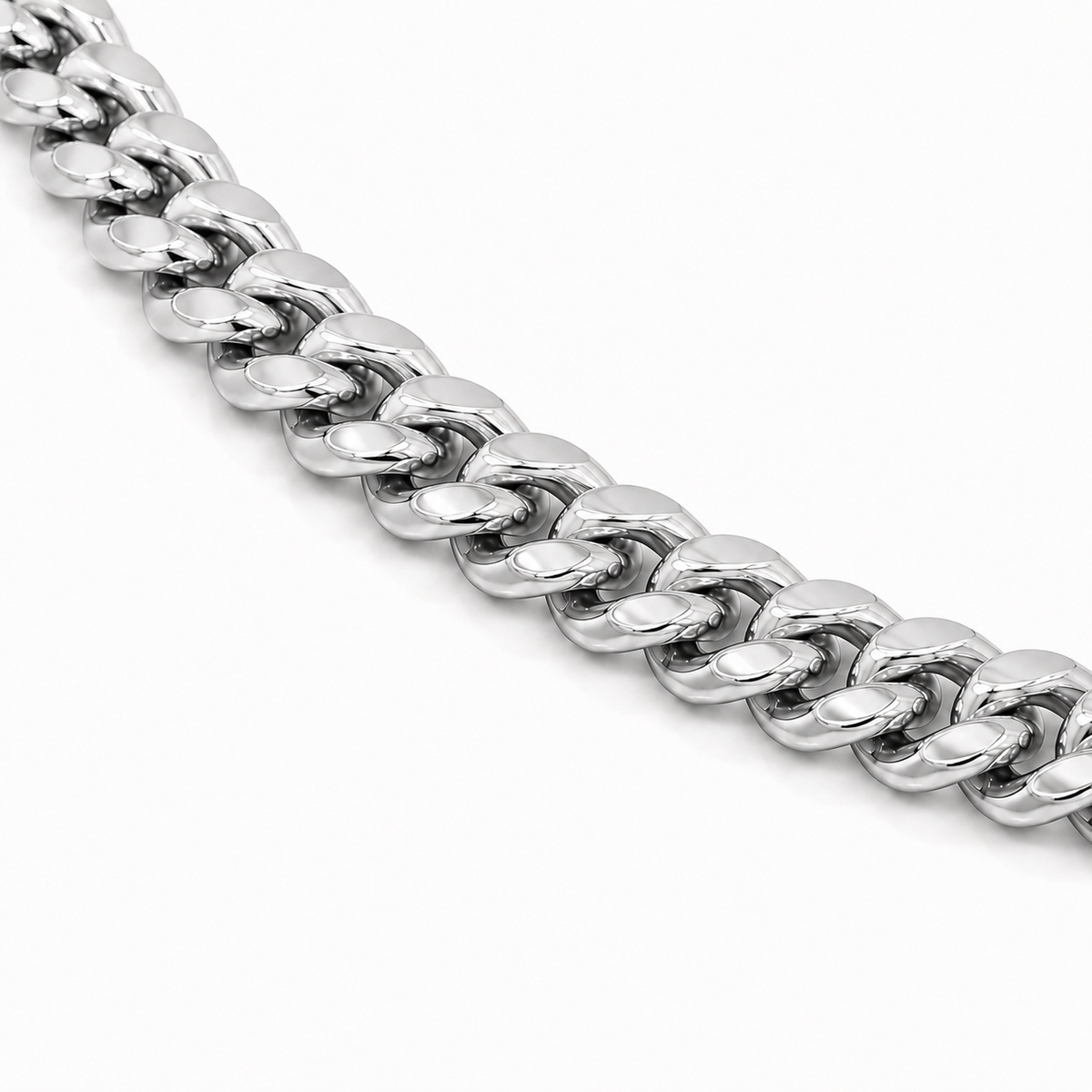 10K White Gold Semi-Solid Miami Cuban Link Chain, angled view