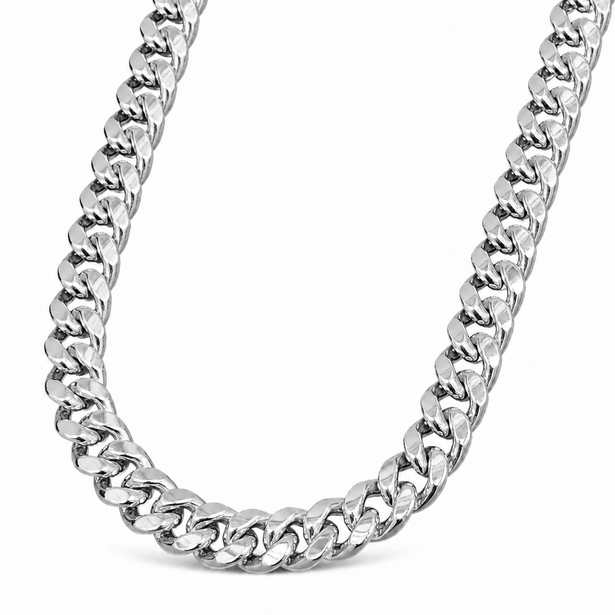 10K White Gold Semi-Solid Miami Cuban Link Chain, close-up of the link detail