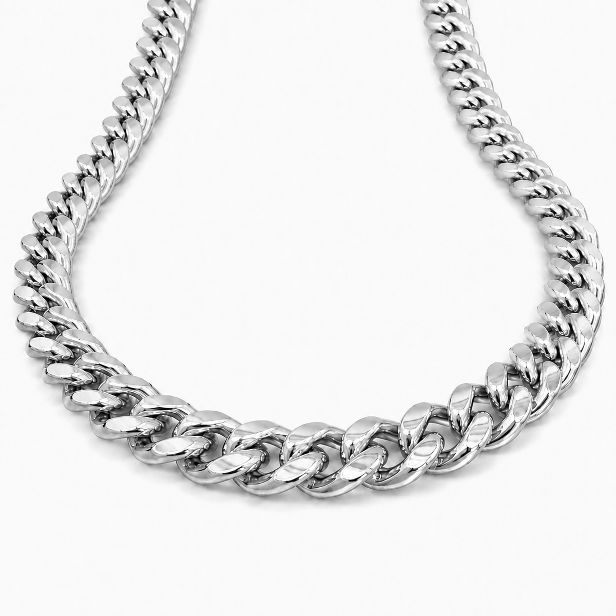 10K White Gold Semi-Solid Miami Cuban Link Chain, front view on a white background