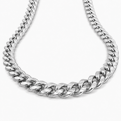 10K White Gold Semi-Solid Miami Cuban Link Chain, front view on a white background
