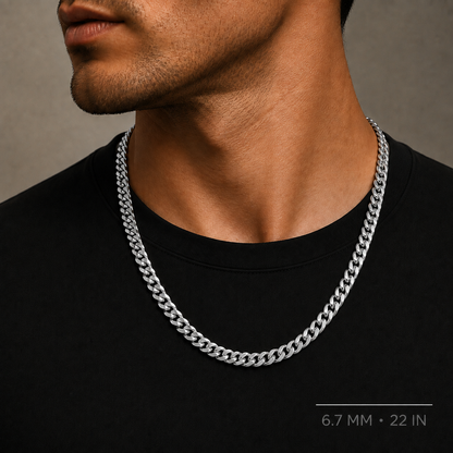 10K White Gold Semi-Solid Miami Cuban Link Chain, full-length view