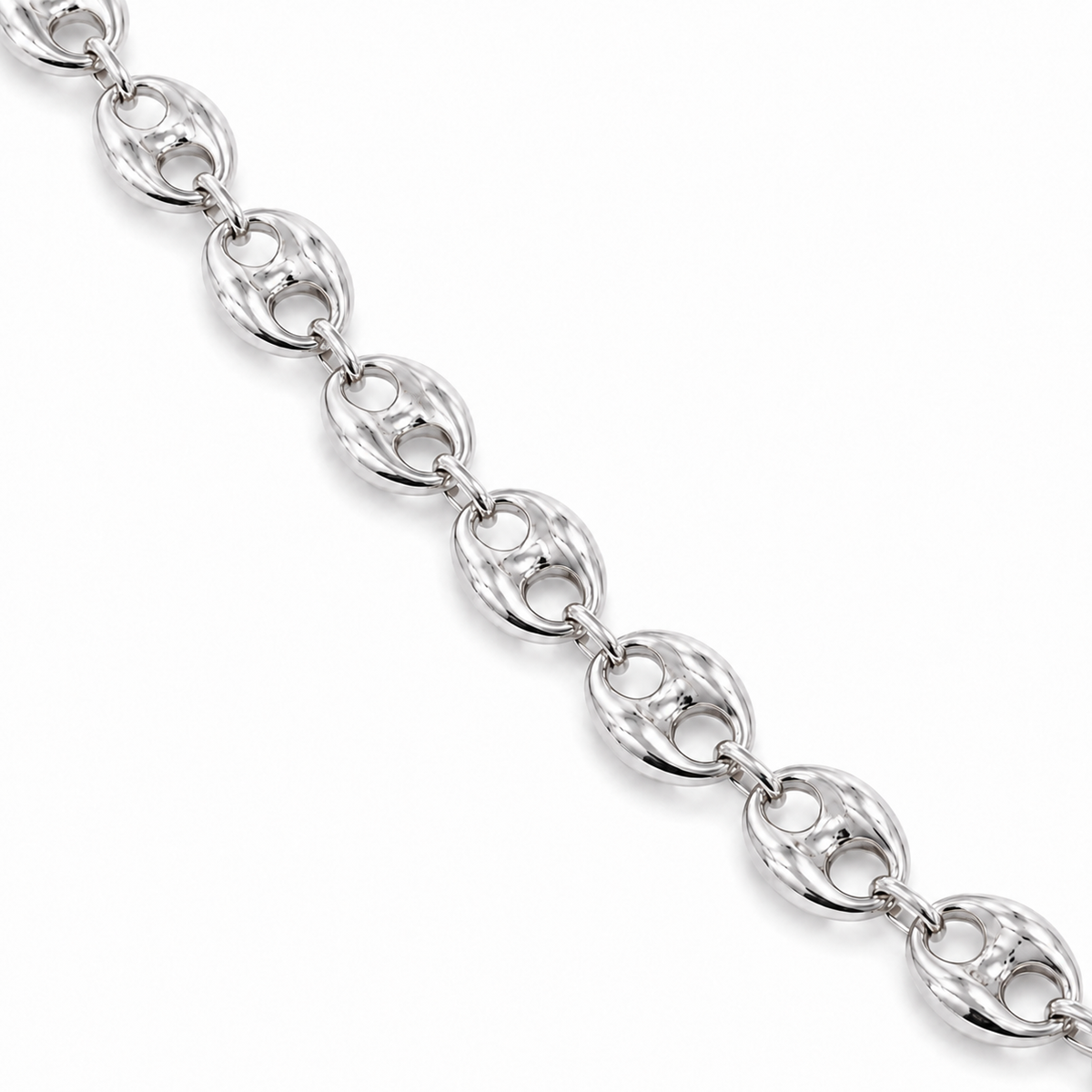 10K White Gold Semi-Solid Puff Chain, diagonal view of the full chain