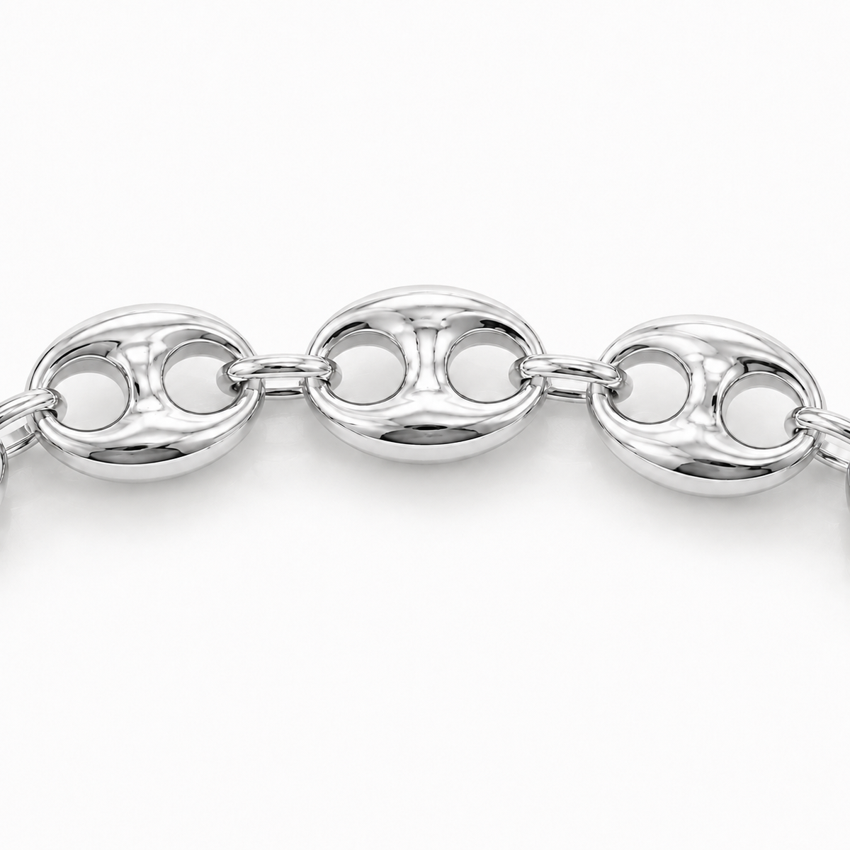 10K White Gold Semi-Solid Puff Chain, close-up of the link detail