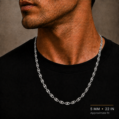 10K White Gold Semi-Solid Puff Chain, shown worn on the neck