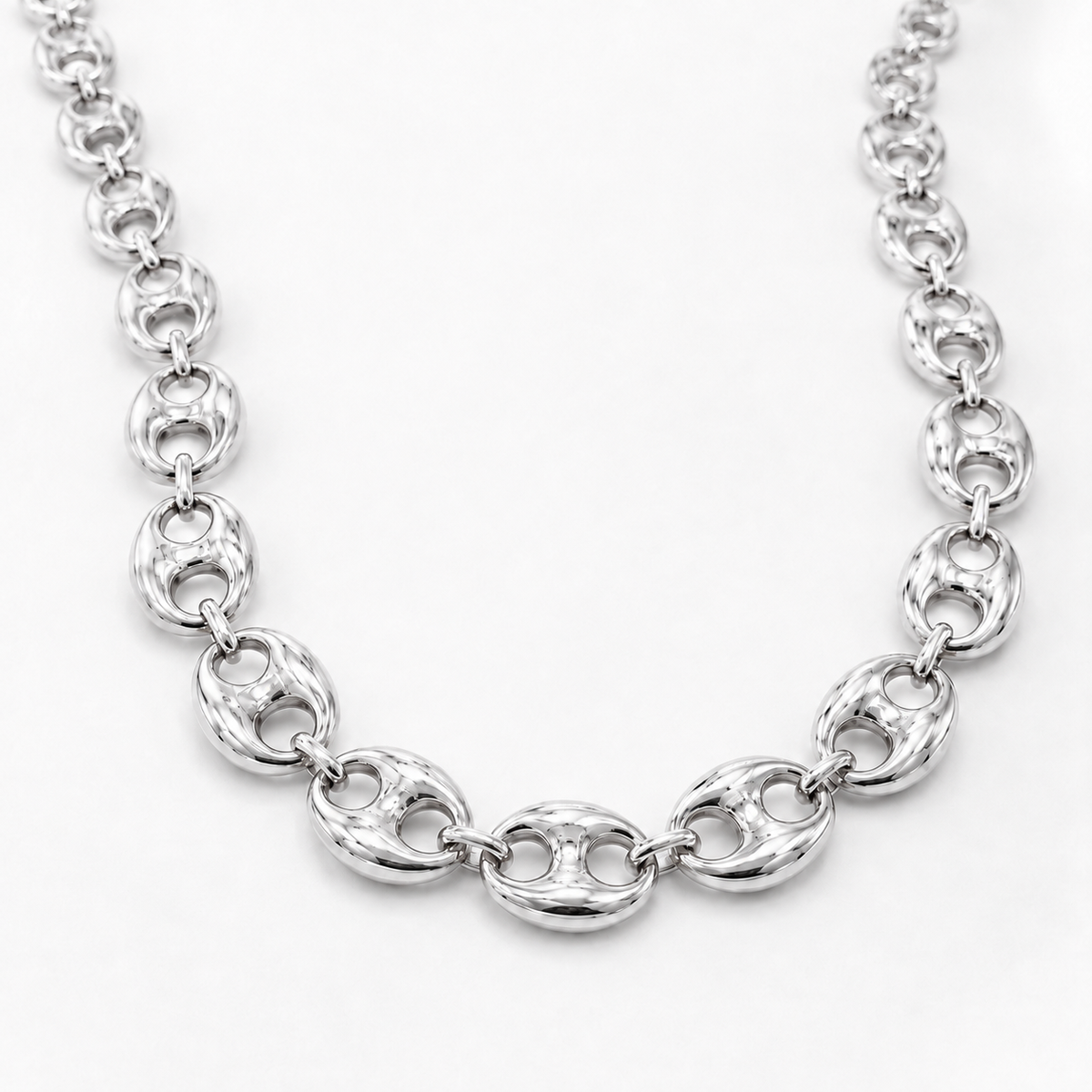 10K White Gold Semi-Solid Puff Chain, three-quarter angle view