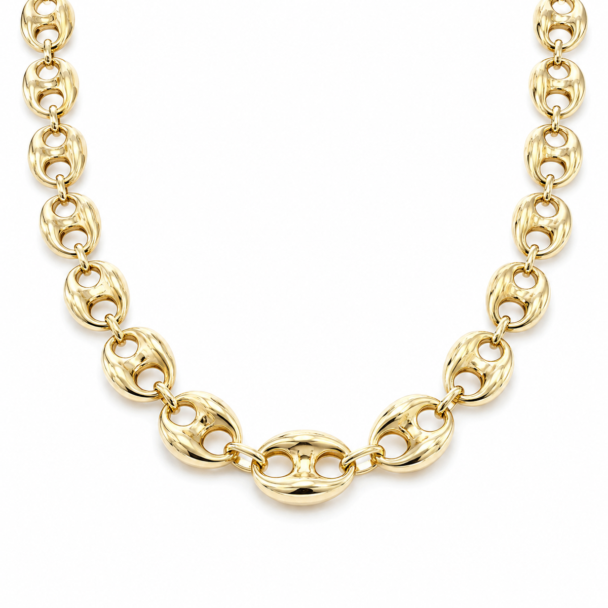 10K Yellow Gold Semi-Solid Puff Chain, front view on a white background