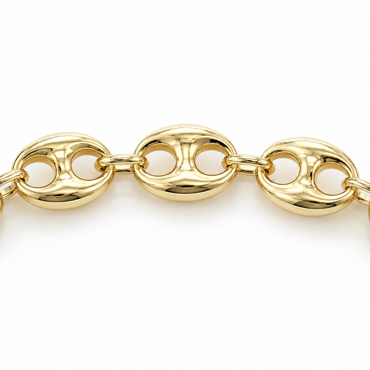 10K Yellow Gold Semi-Solid Puff Chain, close-up of the link detail