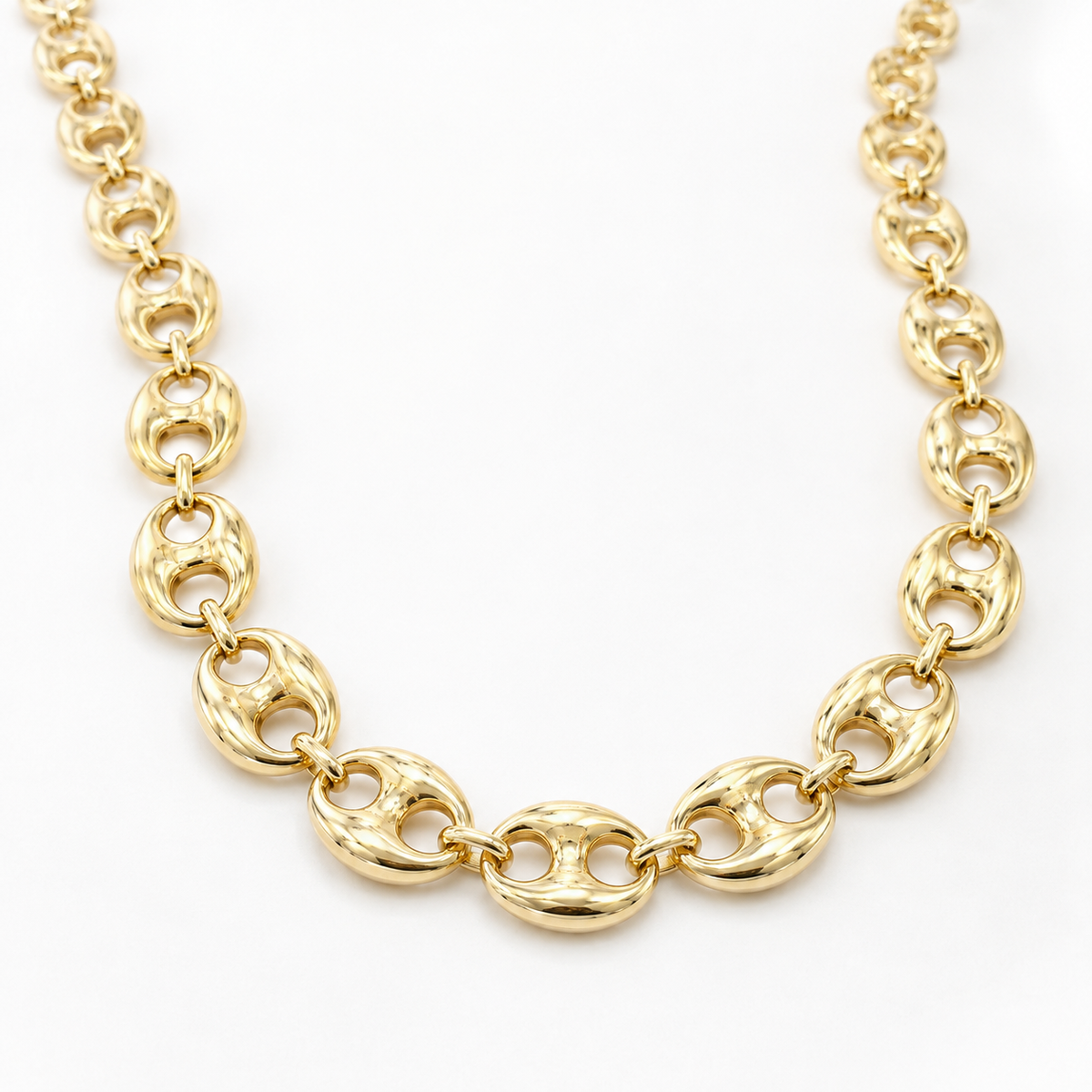 10K Yellow Gold Semi-Solid Puff Chain, three-quarter angle view