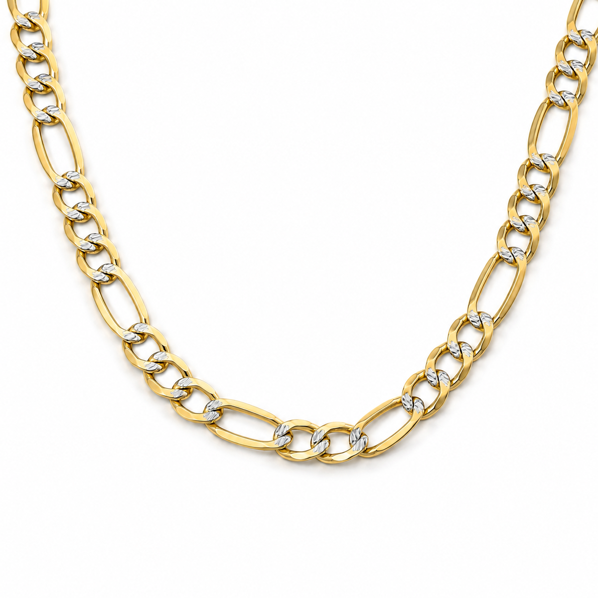 10K Yellow Gold Solid Diamond-Cut Figaro Chain