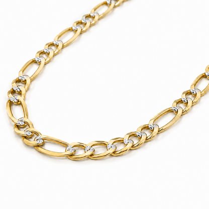 10K Yellow Gold Solid Diamond-Cut Figaro Chain, three-quarter angle view