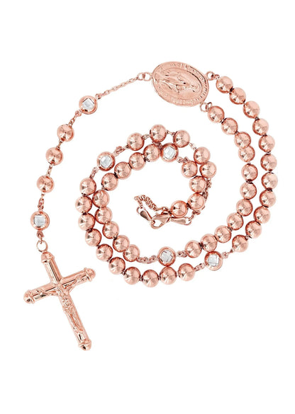 14K Yellow & Rose Gold Rosary Chain, front view on a white background