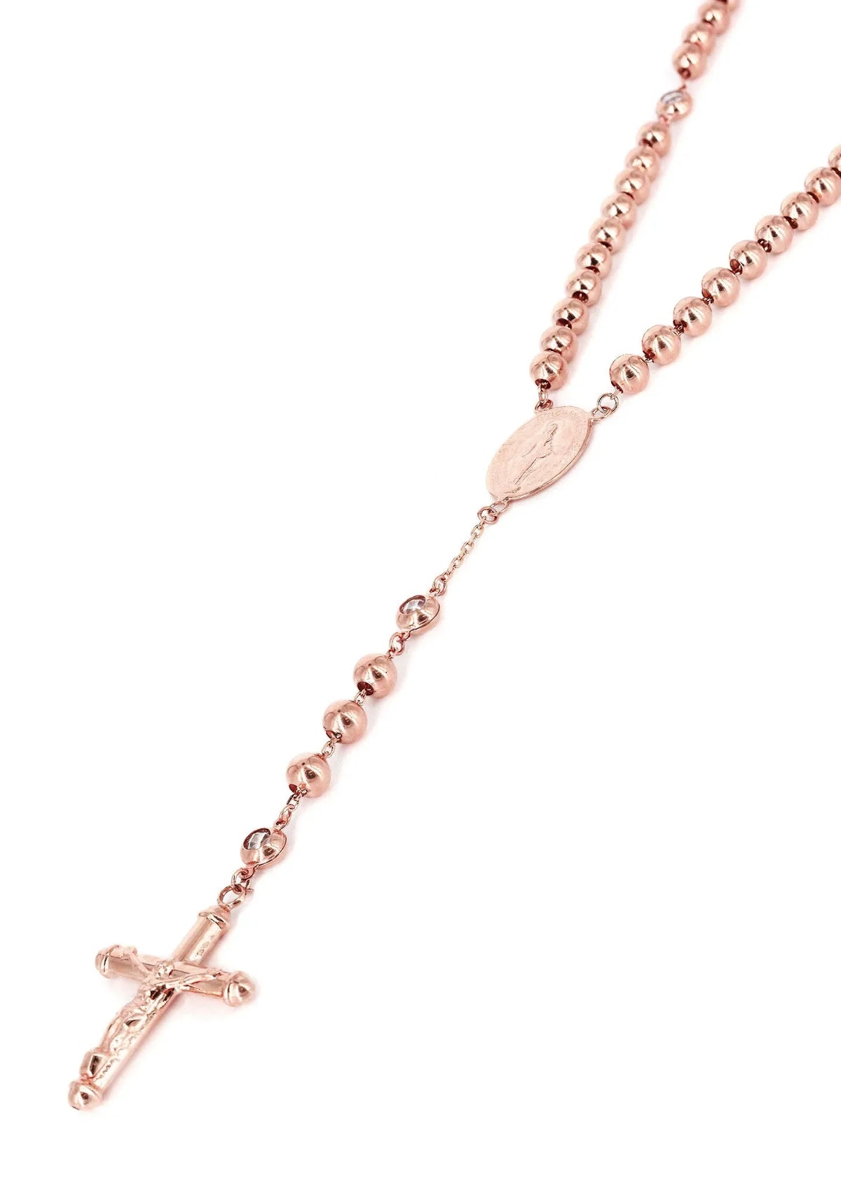 14K Yellow & Rose Gold Rosary Chain, angled view