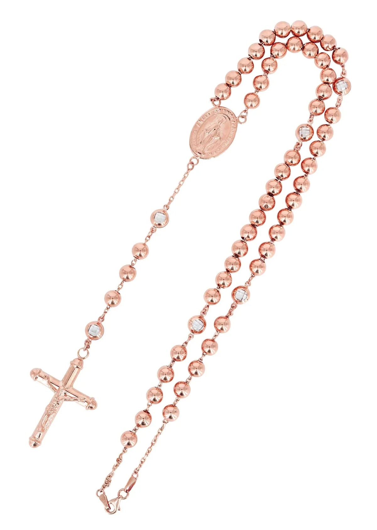 14K Yellow & Rose Gold Rosary Chain, close-up of the bead station detail