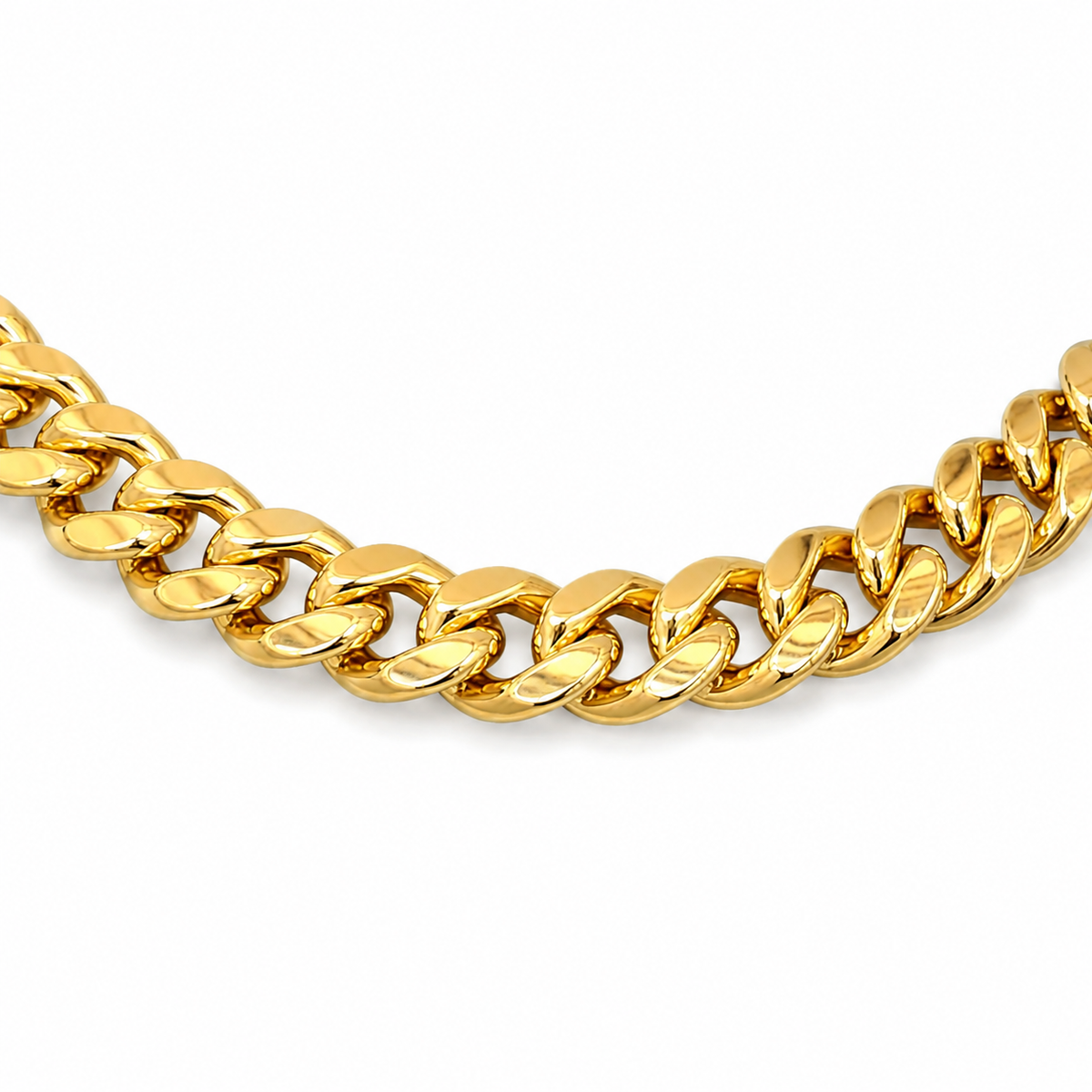 14K Gold Semi-Solid Miami Cuban Link Chain, angled view