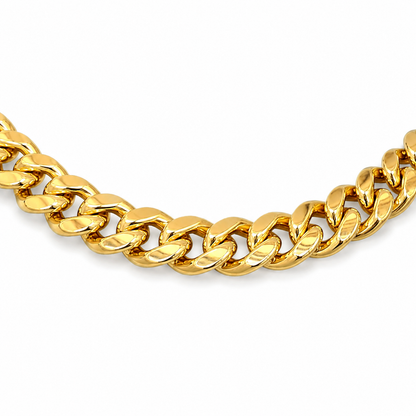 14K Gold Semi-Solid Miami Cuban Link Chain, angled view