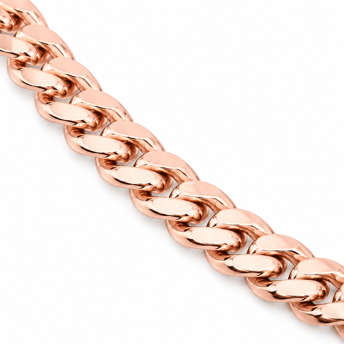 14K Rose Gold Semi-Solid Miami Cuban Link Chain, full-length view