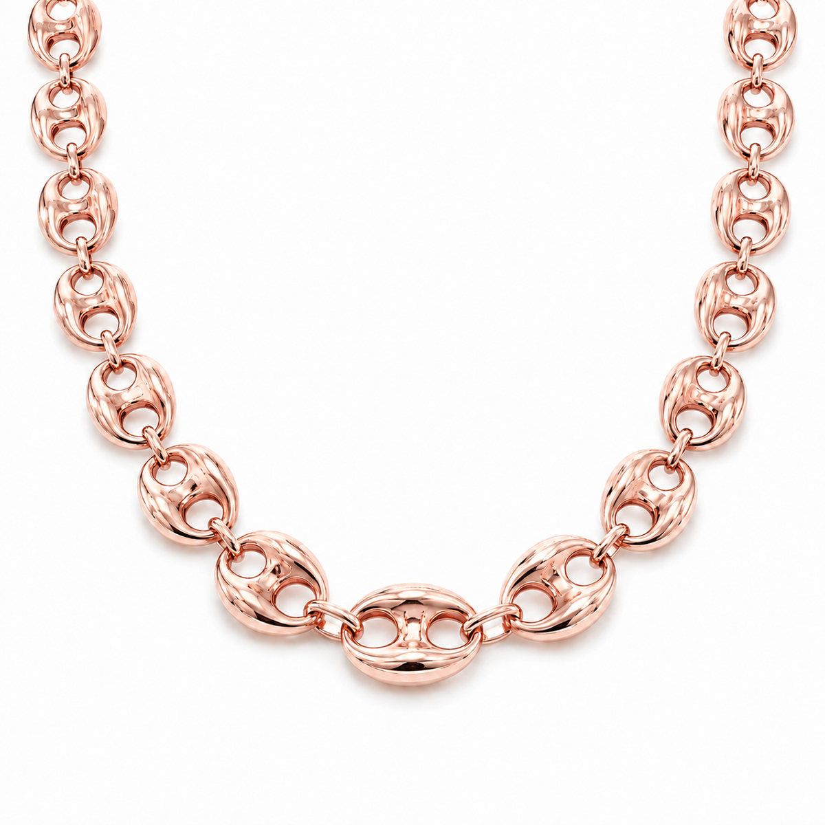 14K Rose Gold Semi-Solid Puff Chain, front view on a white background
