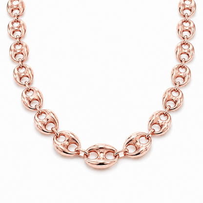 14K Rose Gold Semi-Solid Puff Chain, front view on a white background