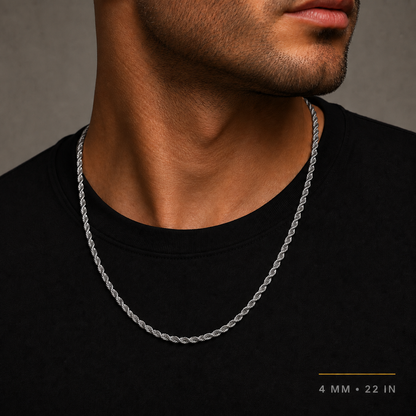 14K White Gold Semi-Solid Diamond-Cut Rope Chain, close-up of the link detail