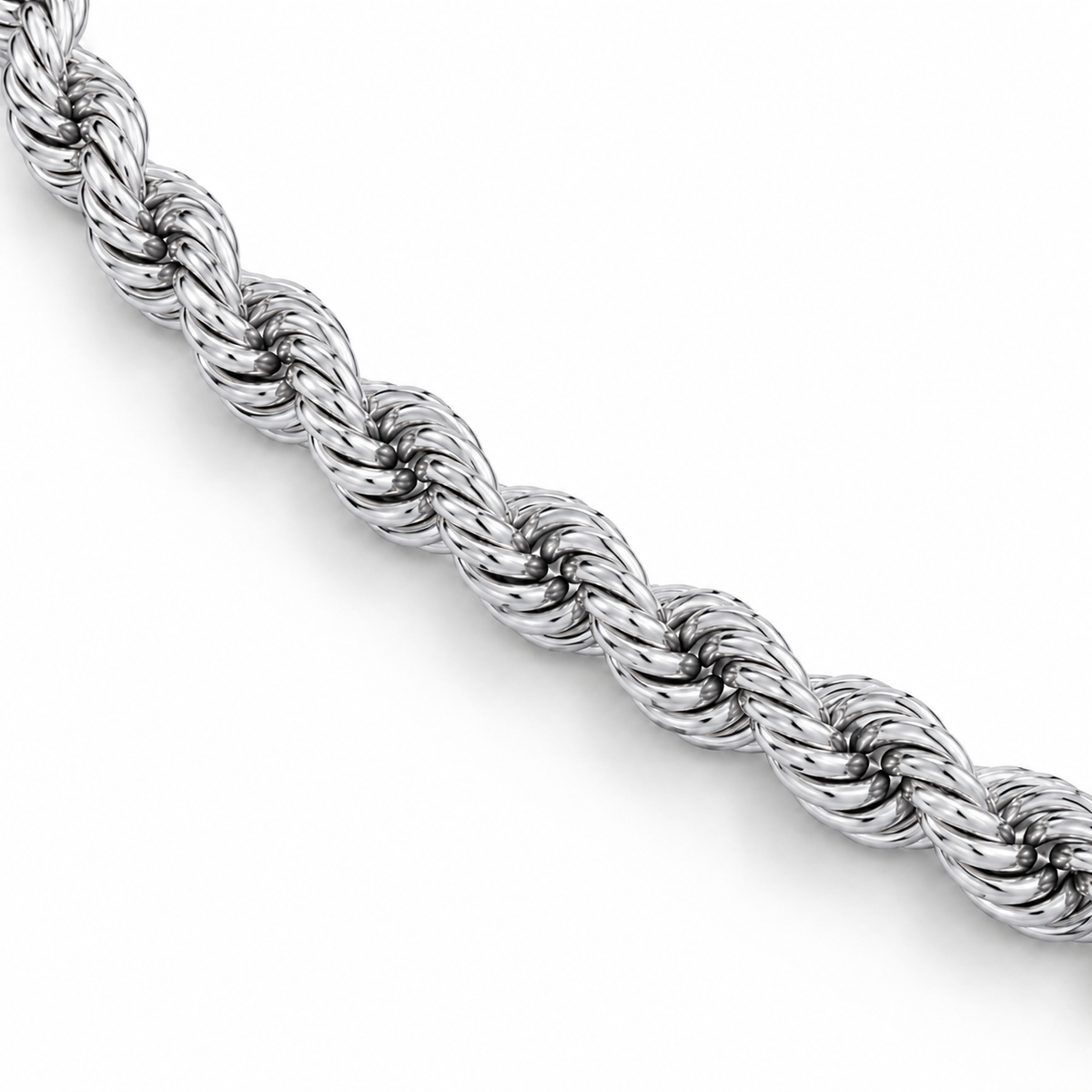 14K White Gold Semi-Solid Diamond-Cut Rope Chain