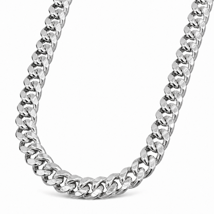 14K White Gold Semi-Solid Miami Cuban Link Chain, angled view