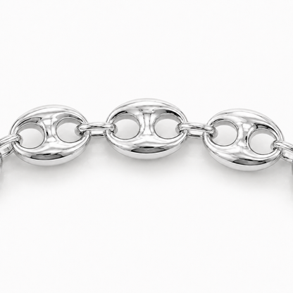 14K White Gold Semi-Solid Puff Chain, close-up of the link detail