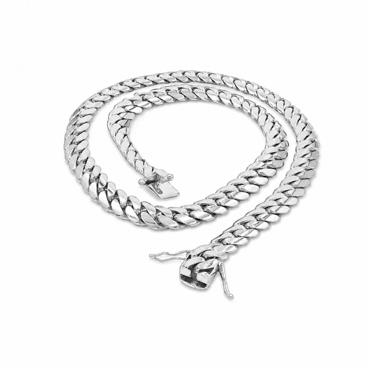 14K White Gold Solid Miami Cuban Link Chain