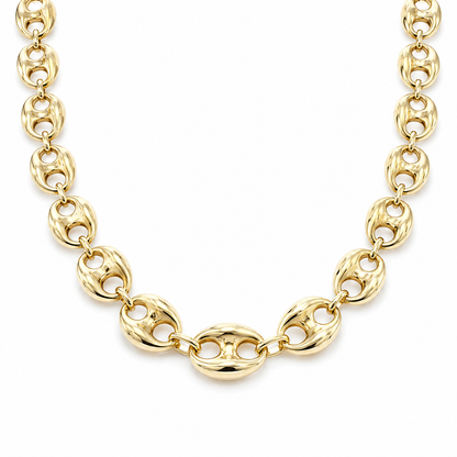 14K Yellow Gold Semi-Solid Puff Chain, front view on a white background