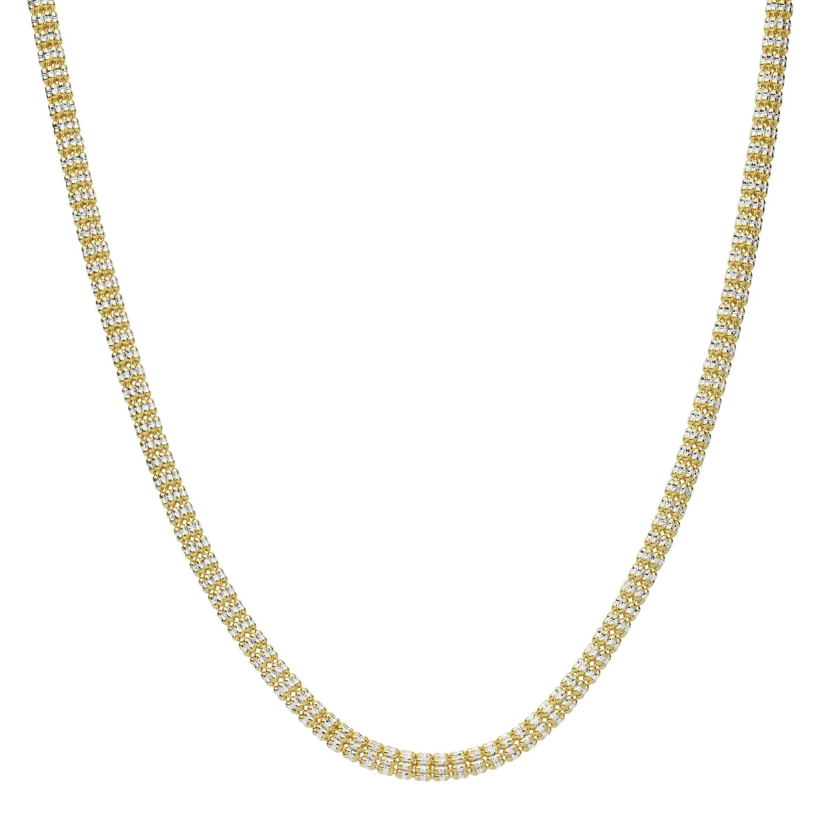 10K two-tone gold diamond-cut rolo link chain in yellow and white gold