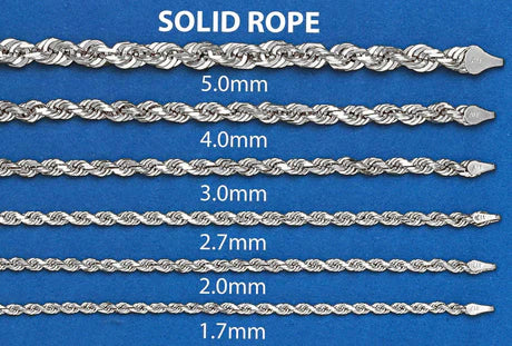 14K White Gold Solid Rope Chain, view 5